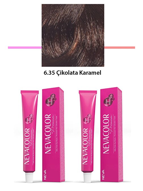 2 li Set Premium 6.35 Çikolata Karamel - Kalıcı Krem Saç Boyası 2 X 50 g Tüp