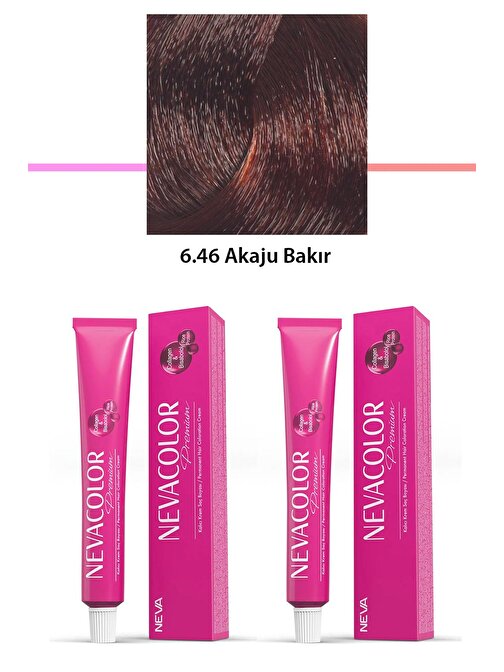 2 li Set Premium 6.46 Akaju Bakır - Kalıcı Krem Saç Boyası 2 X 50 g Tüp