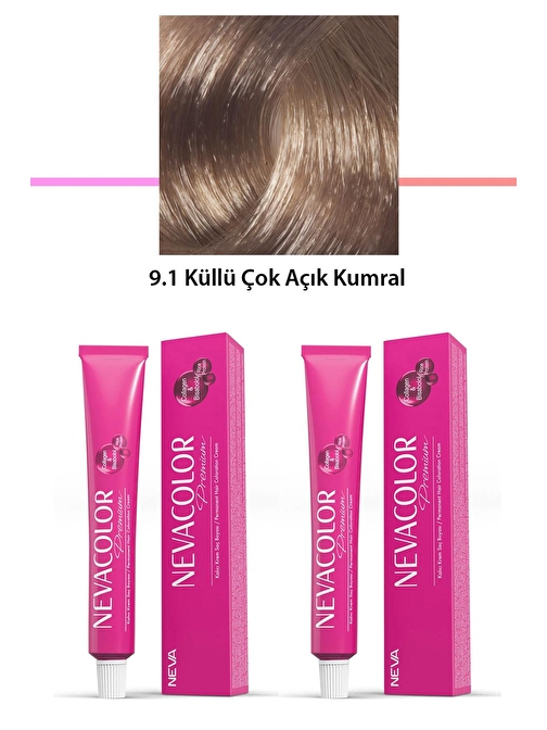 2 li Set Premium 9.1 Küllü Çok Açık Kumral - Kalıcı Krem Saç Boyası 2 X 50 g Tüp