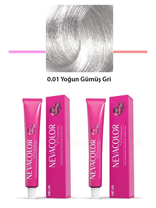 2 li Set Premium 0.01 Yoğun Gümüş Gri - Kalıcı Krem Saç Boyası 2 X 50 g Tüp