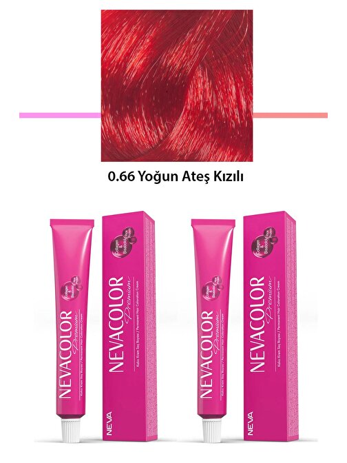 2 li Set Premium 0.66 Yoğun Ateş Kızılı - Kalıcı Krem Saç Boyası 2 X 50 g Tüp