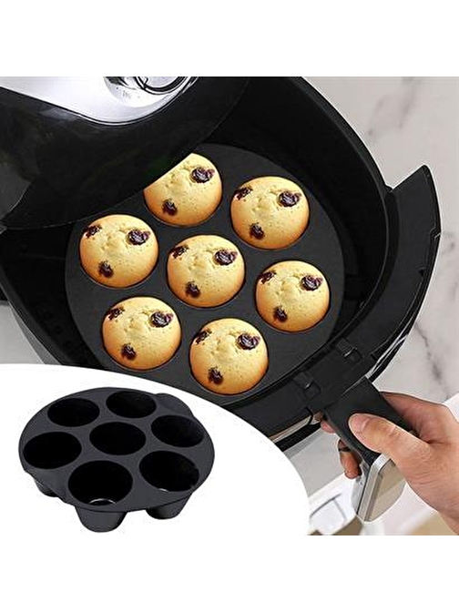 Buffer® 7 Gözlü Silikon Çok Amaçlı Airfryer Muffin Cupcake Kek Ve Çörek Pişirme Kalıbı