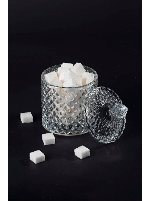 Lilibeaty Kristal Desen Noktalı Şekerlik İşleme Kapaklı Çay Sunum 8 x 8 cm