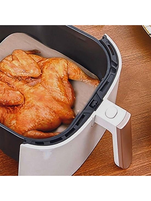 Nefertiya Tek Kullanımlık Yağ Su Geçirmez Yapışmaz Deliksiz Düz Kare Model Air Fryer Pişirme Kağıdı 100 Adet