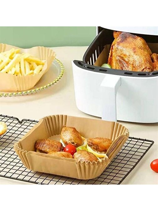 Nefertiya Tek Kullanımlık Hava Fritöz Yağ Geçirmez Yapışmaz Kare Tabak Model Air Fryer Pişirme Kağıdı 50 Adet