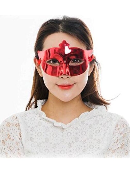 nefertiya Kırmızı Renk Kostüm Partisi Ekstra Parlak Balo Maskesi 15x10 cm