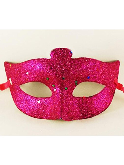 nefertiya Fuşya Renk Simli Yıldızlı Kostüm Partisi Maskesi 17x10