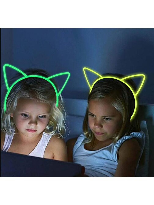 nefertiya Karanlıkta Yanan Glow Kedi Kulağı Kedi Tacı Renkli 6 Adet