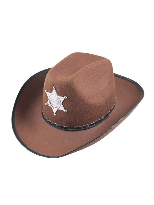 nefertiya Çocuk Kovboy Şapkası - Vahşi Batı Kovboy Şerif Şapkası Kahve Renk