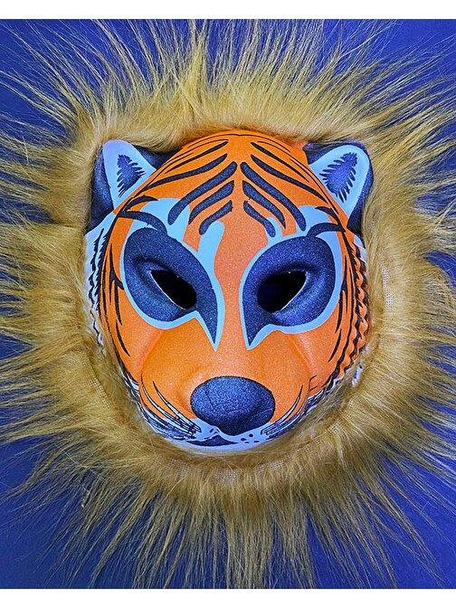 Baskaya Kahverengi Peluş Saçlı Kırılmaz Yumuşak Tiger Maskesi 22x19 cm