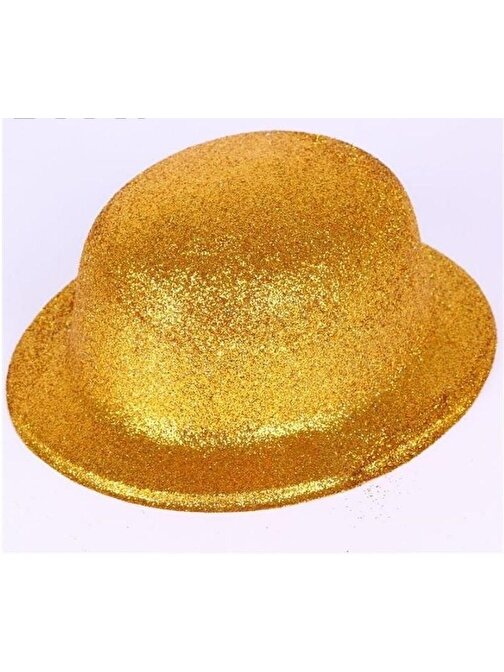 Baskaya Altın Renk Yuvarlak Simli Plastik Parti Şapkası