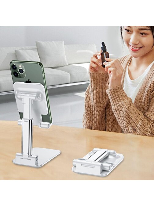 Baskaya Beyaz Aynalı Cep Telefonu Sabitleyici Stand Katlanabilir Ayarlanabilir Telefon Standı
