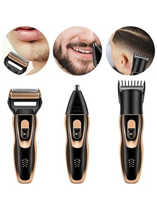 Baskaya Üç Başlıklı Tıraş Makinesi Erkek Saç Sakal Bakım Seti