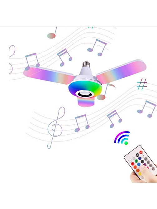 Baskaya Led Dört Yapraklı Bluetooth Müzik Lambası Renkli Akıllı Ses Katlanır Ampul Lamba+Uzaktan Kumanda