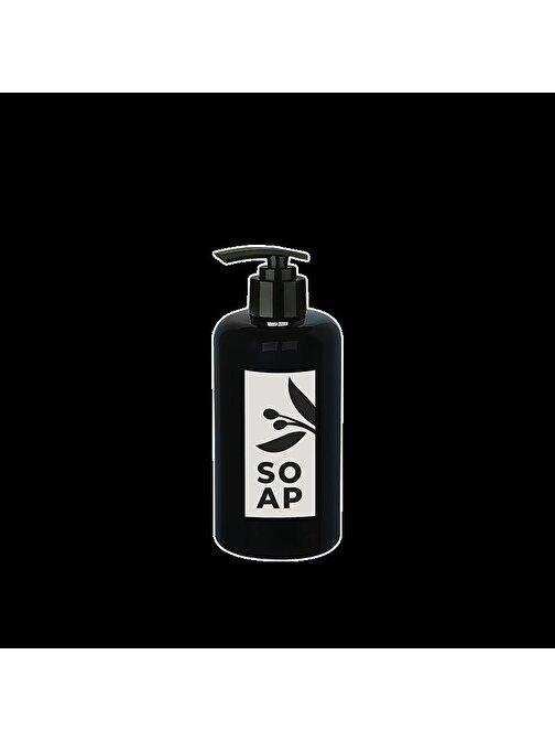 Can İthalat Siyah Soap Baskılı Sıvı Sabunluk Yuvarlak Plastik Pompalı 500 Ml