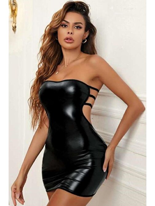 Kadın Fantezi Deri Kostüm Harness Erotik Kıyafet D21051 Siyah