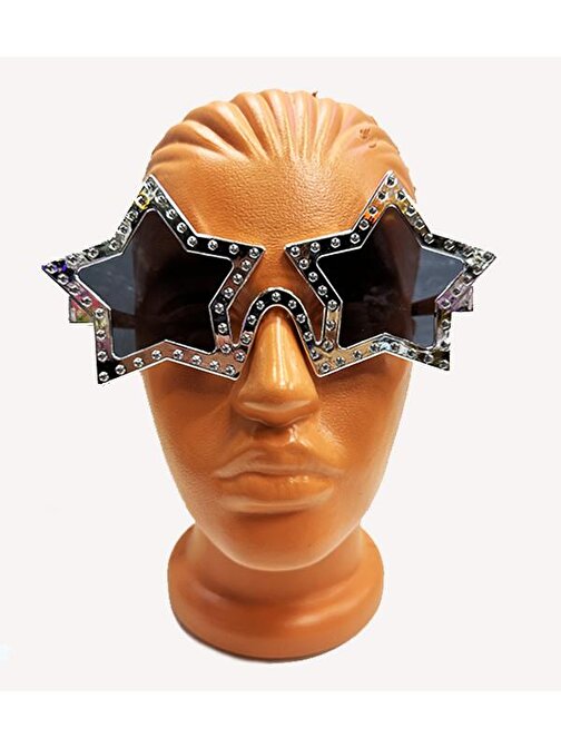 Baskaya Yıldız Şekilli Parlak Metalize Parti Gözlüğü Gümüş Renk 16X7 cm
