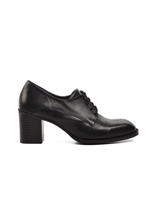 Ayakmod 44275 Siyah Hakiki Deri Kadın Klasik Topuklu Ayakkabı