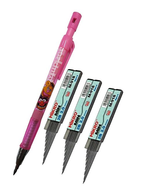 Artlantis 2.0 mm Kalın Uçlu Versatil Kalem Pembe Renk ve 2.0 mm Kalın Uç Siyah 3 adet Kalın Uçlu Mekanik Kalem