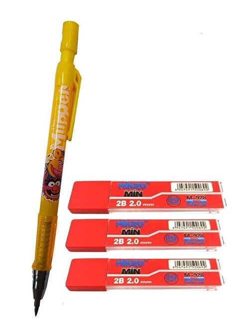 Artlantis 2.0 mm Kalın Uçlu Versatil Kalem Sarı Renk ve 2.0 mm Kalın Uç Kırmızı 3 adet Kalın Uçlu Mekanik Kalem