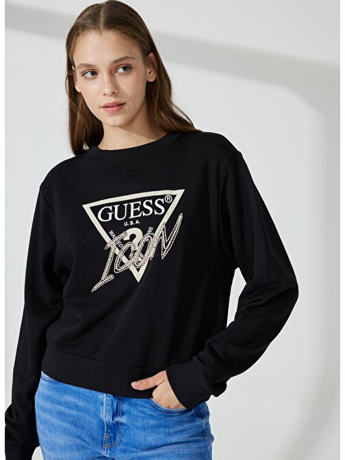 Guess Bisiklet Yaka Siyah Kadın Sweatshırt W3YQ01KB683JBLK