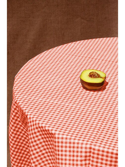 Vivamaison Turuncu Kareli Masa Örtüsü Piknik Örtüsü 170x170 cm