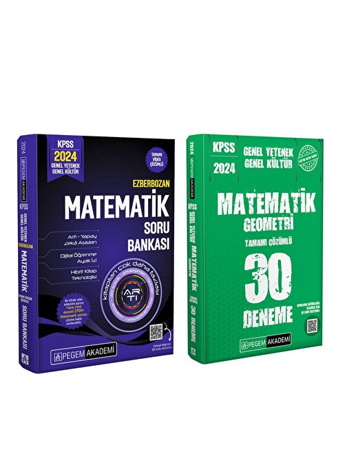 Akm Kitap Pegem Yayınları 2024 KPSS Matematik Soru Bankası ve Deneme Seti 2 Kitap