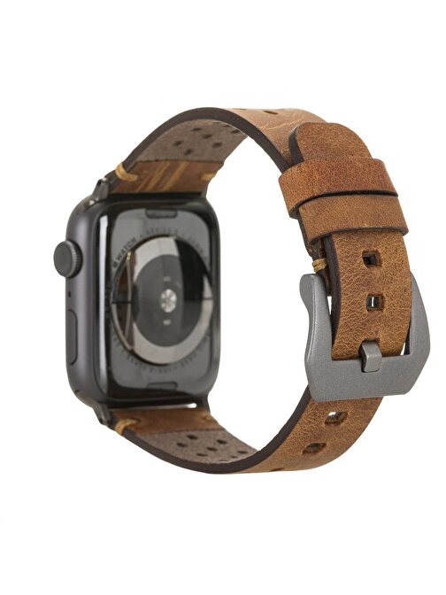 Apple Watch Uyumlu Deri Kordon Vigo 42 - 44 - 45mm G19 Taba