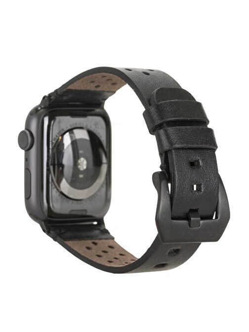 Apple Watch Uyumlu Deri Kordon Vigo 42 - 44 - 45mm RST1 Siyah