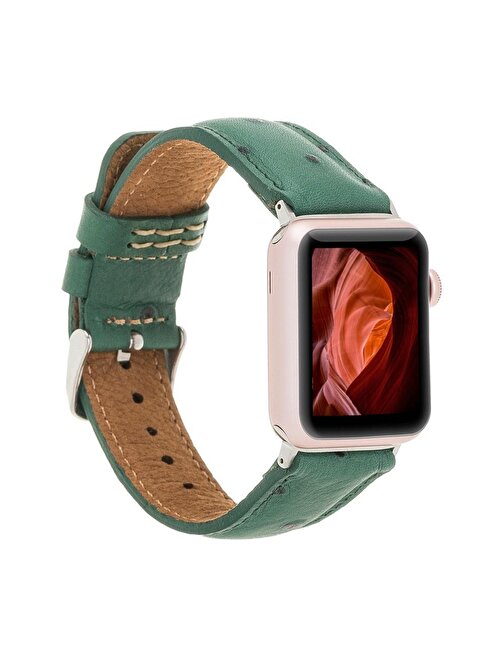 Apple Watch Uyumlu Deri Kordon 42 - 44 - 45mm DE6 Yeşil
