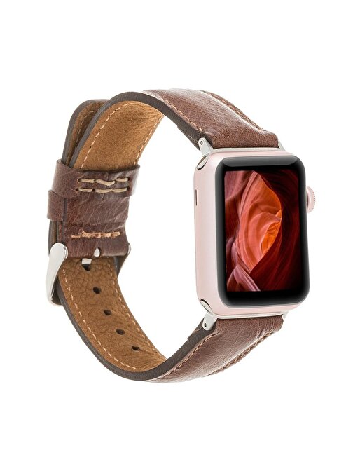 Apple Watch Uyumlu Deri Kordon 42 - 44 - 45mm VS5 Kahverengi