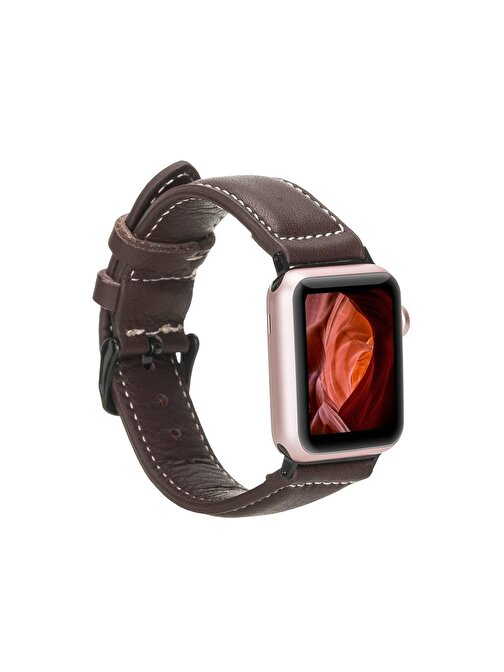 Apple Watch Uyumlu Deri Kordon 42 - 44 - 45mm NM1 - AS3 Kahve