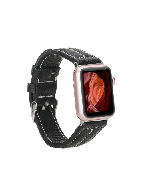 Apple Watch Uyumlu Deri Kordon 42 - 44 - 45mm NM3 - AS1 Siyah