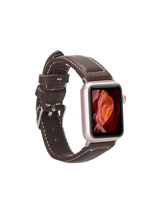 Apple Watch Uyumlu Deri Kordon 42 - 44 - 45mm NM4 - AS4 Kahve