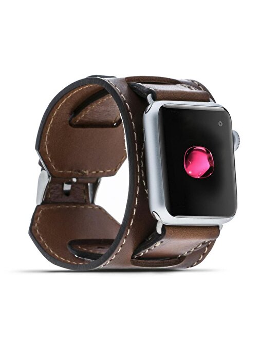 Apple Watch Uyumlu Deri Kordon 38 - 40 - 41mm Cuff Taba