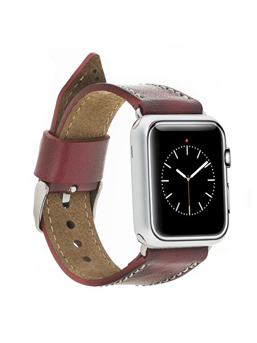 Plm Apple Watch 42 - 44 - 45 mm Deri Akıllı Saat Kordonu Sm25 Bordo