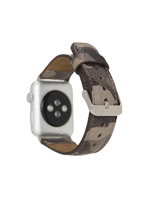 Apple Watch Uyumlu Deri Kordon 42 - 44 - 45mm Kamuflaj Bej