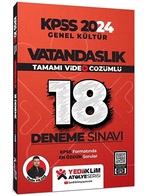 Yediiklim Yayınları Yediiklim Yayınları KPSS 2024 Genel Kültür Vatandaşlık Tamamı Video Çözümlü 18 Deneme Sınavı