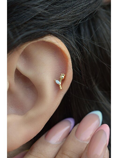 Gold Tomurcuk Gül Helix Piercing Kıkırdak Lob