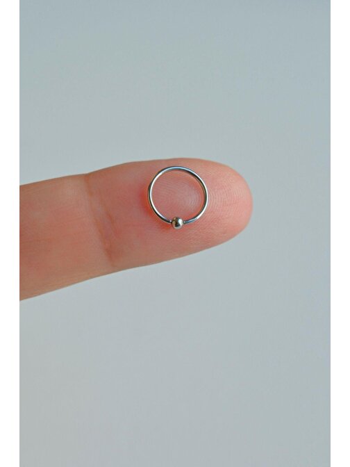 Gümüş Renkli Mini Topçuklu 8 mm Çelik Halka Hızma Burun Piercingi