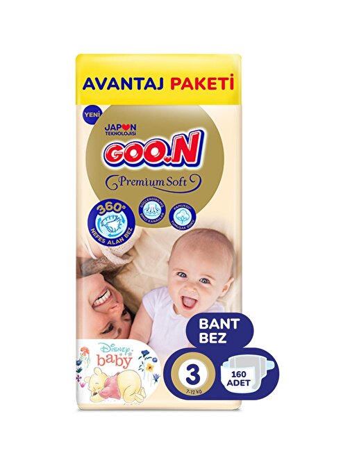 Goon Premium Soft 4 - 9 kg 3 Numara Bebek Bezi 160 Adet