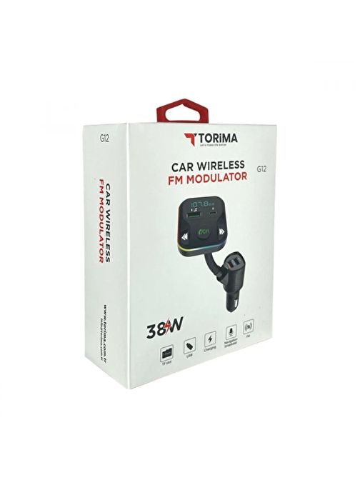 Torima G12 Bluetoot Fm Transmitter Fm Verici 38W Pd Giriş Microsd Kart Girişi