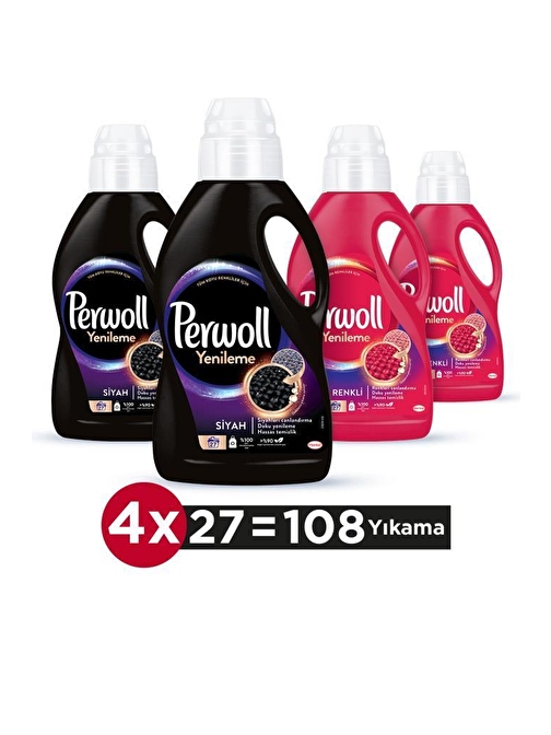 Perwoll Hassas Bakım Sıvı Çamaşır Deterjanı 4'lü Set 108 Yıkama  (2 x 1,5 L Siyah) + (2 x 1,5 L Renkli Yenileme)