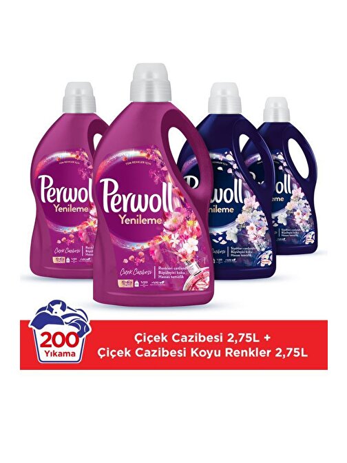 Perwoll Hassas Bakım Sıvı Çamaşır Deterjanı 4'lü Set 200 Yıkama (2x2,75 L Çiçek Cazibesi + 2x2,75 L Çiçek Cazibesi Koyu Renkler)
