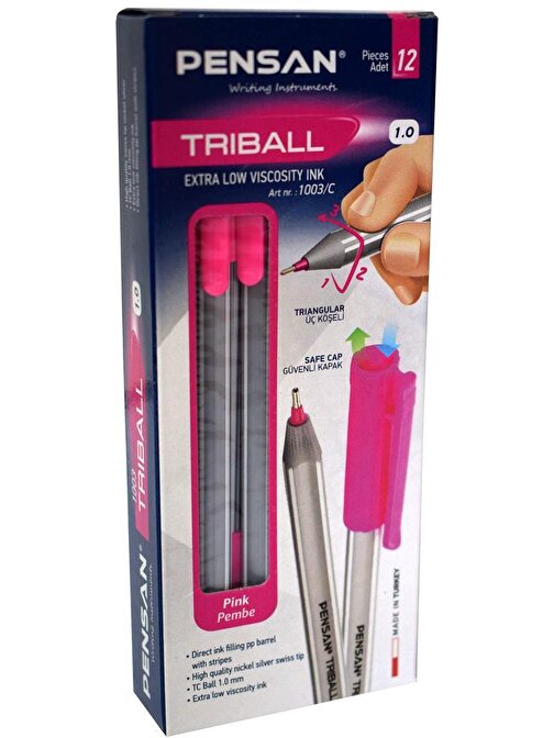 Pensan Tükenmez Kalem Triball 1.0 mm Bilye Uç Pembe 12 Li 1003