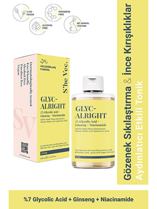 GLYC ALRIGHT Gözenek Sıkılaştırıcı Aydınlatıcı Etkili Glikolik Asit, Ginseng & Niacinamide Tonik
