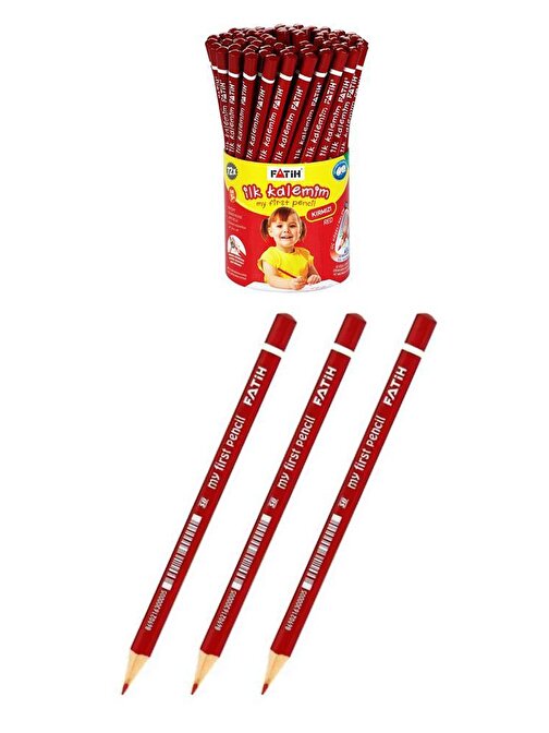Fatih Jumbo Kırmızı Kalem 3 Adet Kırmızı Başlık Kalemi Üçgen Kırmızı Renk Kurşun Kalem İlk Kalemim