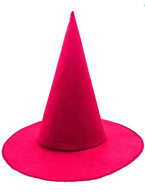 Pembe Fuşya Renk Keçe Cadı Şapkası Yetişkin Çocuk Uyumlu 35 x 38 cm