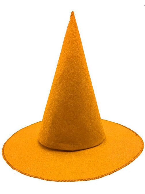 Turuncu Renk Keçe Cadı Şapkası Yetişkin Çocuk Uyumlu 35 x 38 cm
