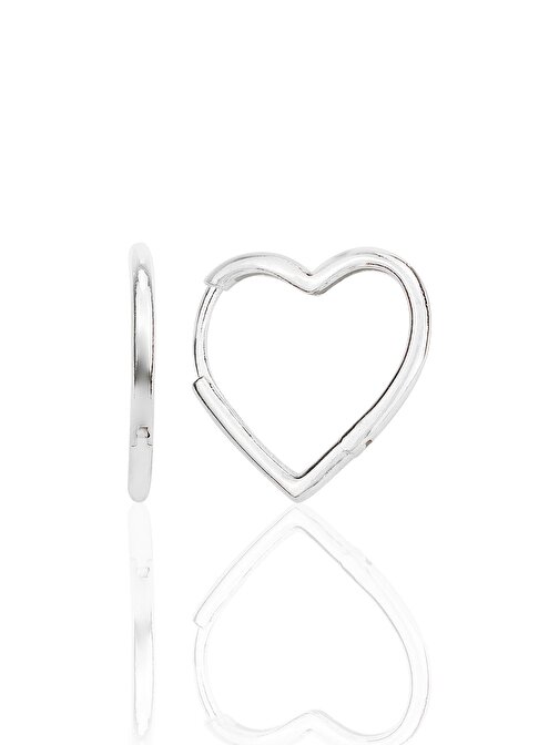 Gümüş rodyumlu özel tasarım 20 mm kalp küpe SGTL12282RODAJ
